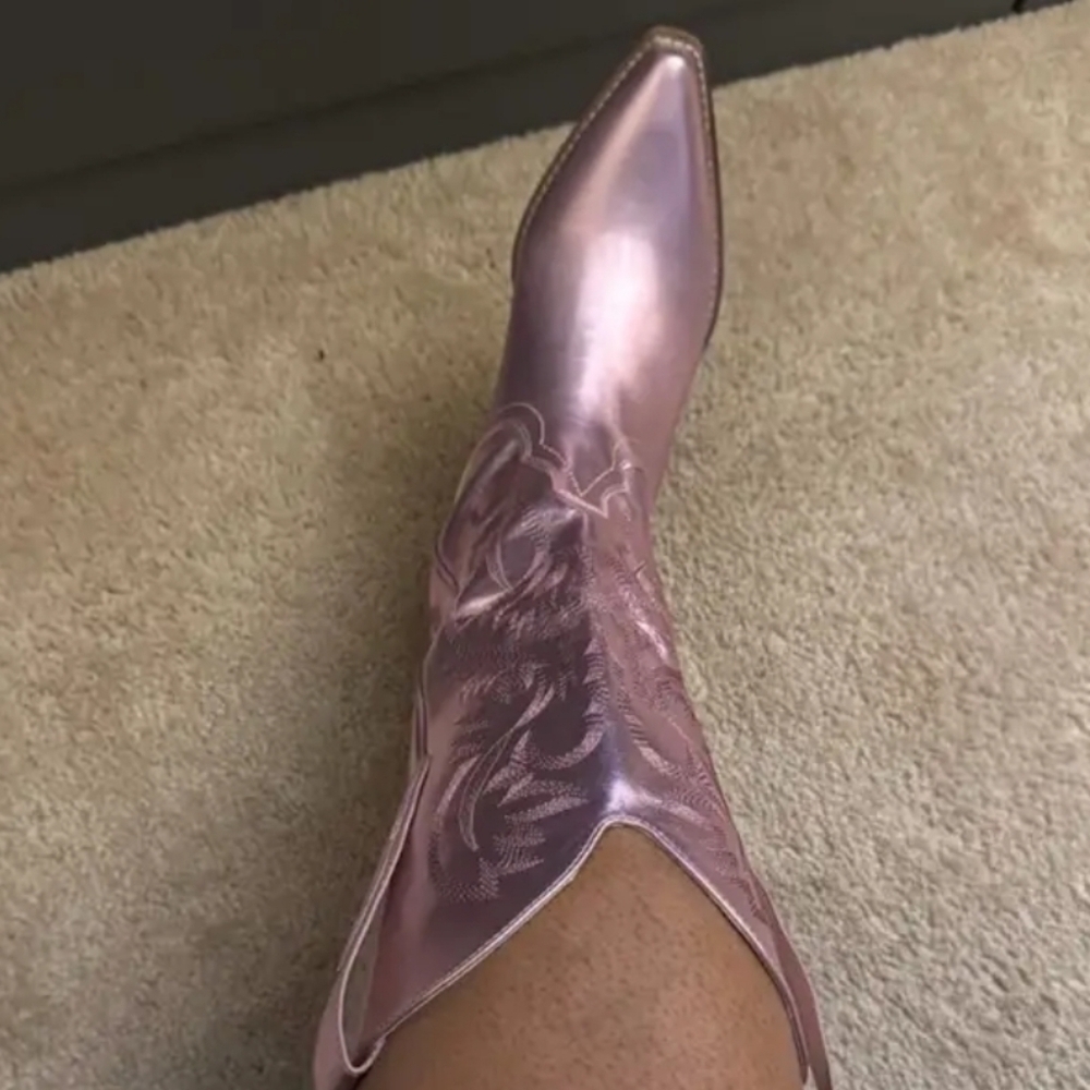 *NWT Metallic Pink Embroidered Cowboy Boots SZ 8 - Picture 5 of 7